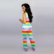 Rainbow Stripe Tank Top And Pants 2 Piece Suits WSM-A5136