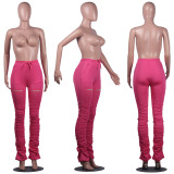Plus Size Solid Stracked Hollow Out  Long Pants FSL-075