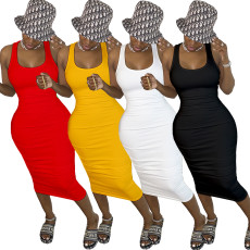 Sexy Sleeveless Backless Ruched Slim Midi Dress LDS-T3209