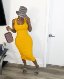 Sexy Sleeveless Backless Ruched Slim Midi Dress LDS-T3209