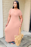 Solid V Neck Short Sleeve Casual Loose Maxi Dress LDS-T3205