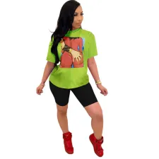 Casual Loose Printed T Shirt Shorts 2 Piece Suits HM-M6198