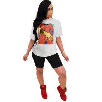 Casual Loose Printed T Shirt Shorts 2 Piece Suits HM-M6198