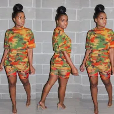 Camo Print Casual Two Piece Shorts Set MEM-8270