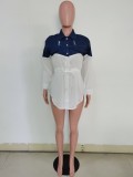 Casual Denim Patchwork Long Sleeve Shirt Dress MEM-8272