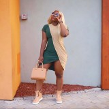 Contrast Color Short Sleeve Casual Mini Dresses ORY-5121