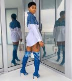 Casual Denim Patchwork Long Sleeve Shirt Dress MEM-8272
