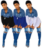 Casual Denim Patchwork Long Sleeve Shirt Dress MEM-8272