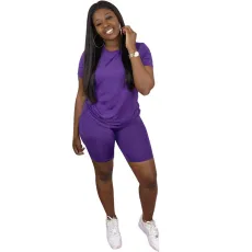 Plus Size Solid T Shirt Shorts Two Piece Suits LP-S6199