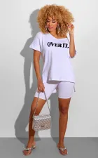 Letter Print V Neck T Shirt Shorts 2 Piece Sets SFY-H107