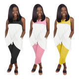 Plus Size Patchwork Sleeveless Two Piece Pants Set SHD-D9226