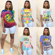Cartoon Print O Neck Short Sleeve T Shirt Tops SHD-D9231