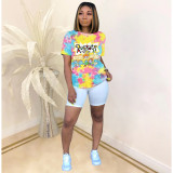 Cartoon Print O Neck Short Sleeve T Shirt Tops SHD-D9231