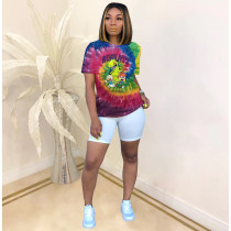 Cartoon Print O Neck Short Sleeve T Shirt Tops SHD-D9231