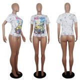 Cartoon Print O Neck Short Sleeve T Shirt Tops SHD-D9231