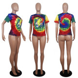 Cartoon Print O Neck Short Sleeve T Shirt Tops SHD-D9231