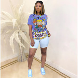Cartoon Print O Neck Short Sleeve T Shirt Tops SHD-D9231