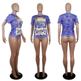 Cartoon Print O Neck Short Sleeve T Shirt Tops SHD-D9231