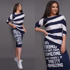 Casual Stripe Letter Two Piece Skirts Set SFY-H106