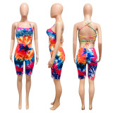 Sexy Printed Backless Criss Cross Strap Playsuit NIK-113