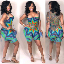 Sexy Printed Backless Criss Cross Strap Playsuit NIK-113