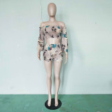Plus Size Floral Print Slash Neck Two Piece Shorts Set BN-B9892