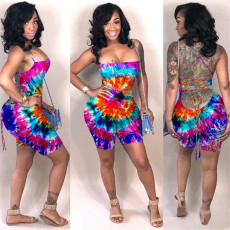 Sexy Printed Backless Criss Cross Strap Playsuit NIK-113