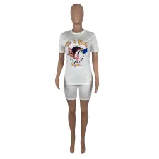 White Cartoon T Shirt And Shorts Two Piece Sets ML-M7310