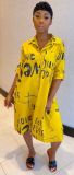 Plus Size Prined Casual Loose Midi Shirt Dress BN-B9227