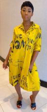 Plus Size Prined Casual Loose Midi Shirt Dress BN-B9227