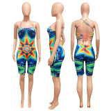Sexy Printed Backless Criss Cross Strap Playsuit NIK-113