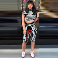 Camouflage Cartoon Print Two Piece Shorts Set BN-B9230