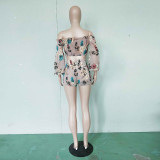 Plus Size Floral Print Slash Neck Two Piece Shorts Set BN-B9892