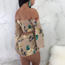 Plus Size Floral Print Slash Neck Two Piece Shorts Set BN-B9892