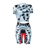 Camouflage Cartoon Print Two Piece Shorts Set BN-B9230