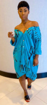 Plus Size Prined Casual Loose Midi Shirt Dress BN-B9227