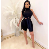 Solid High Split Sleeveless Top And Shorts 2 Piece Sets BN-B9302