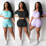 Sexy Slash Neck Fitness Two Piece Shorts Set CHY-1222