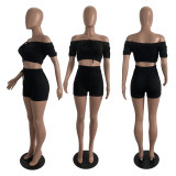 Sexy Slash Neck Fitness Two Piece Shorts Set CHY-1222