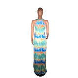 Sexy Tie Dye Sleeveless Lace Up Maxi Dress BS-YZ1180