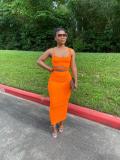 Solid Spaghetti Strap Maxi Skirt Hollow Two Piece Sets BGN-BN060