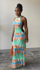 Sexy Tie Dye Sleeveless Lace Up Maxi Dress BS-YZ1180