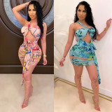 Sexy Printed Mesh Off Shoulder Mini Club Dress CHY-1221