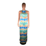 Sexy Tie Dye Sleeveless Lace Up Maxi Dress BS-YZ1180