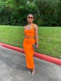Solid Spaghetti Strap Maxi Skirt Hollow Two Piece Sets BGN-BN060