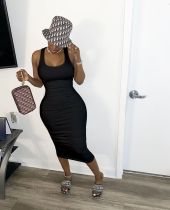 Solid Sleeveless Backless Lace Up Midi Dress ORY-5151