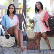 Multicolor V Neck Short Sleeve One-piece Rompers ORY-5150