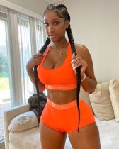 Solid Tank Tops Shorts Fitness Two Piece Sets OD-8345