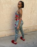 Casual Printed Tank Top Long Pants Fitness 2 Piece Sets OD-8370