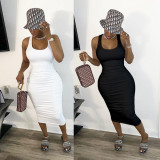 Solid Sleeveless Backless Lace Up Midi Dress ORY-5151